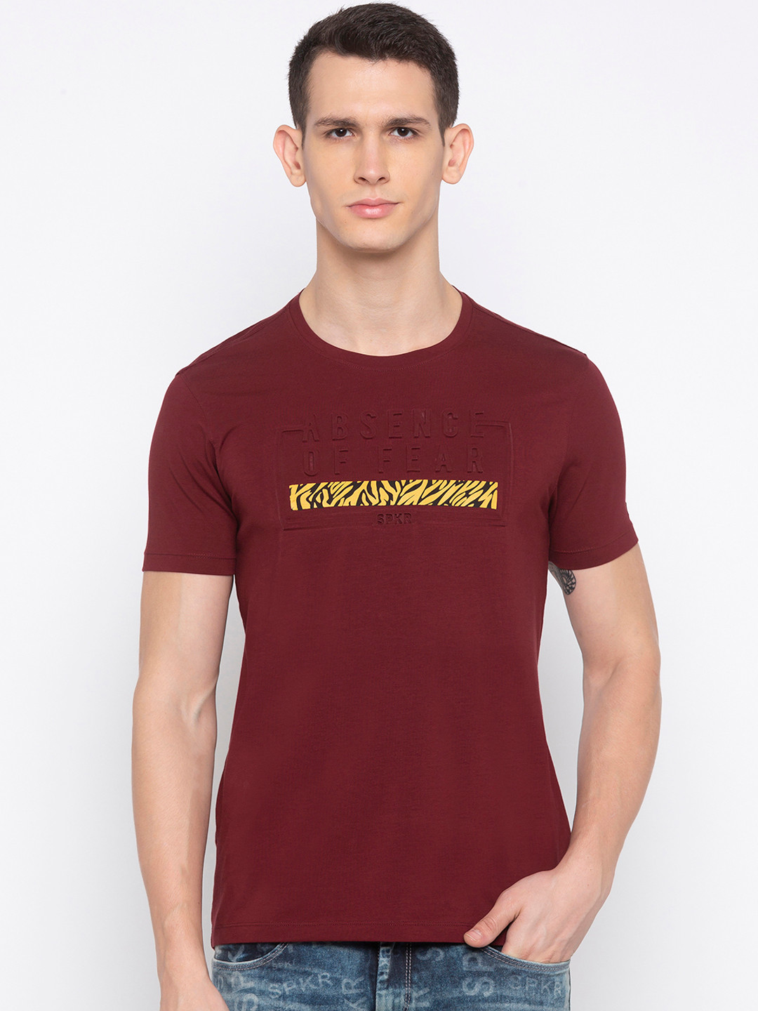 

SPYKAR Men Maroon Printed Round Neck T-shirt