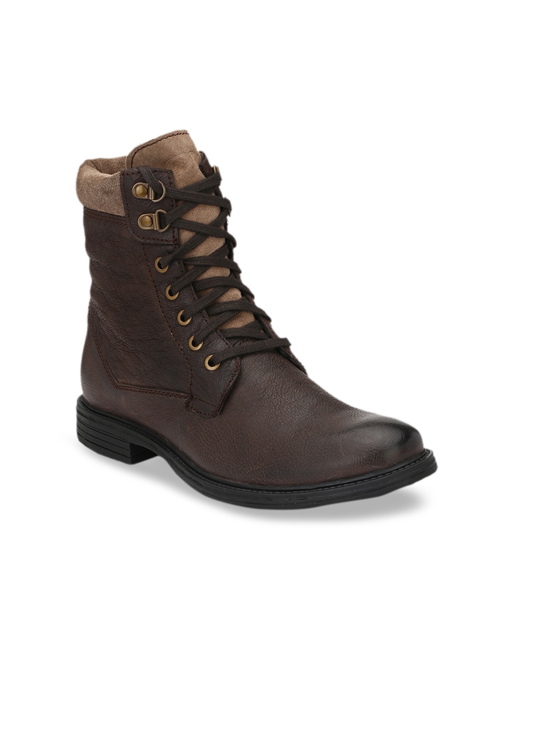 

Delize Men Brown Colourblocked Leather High-Top Flat Boots