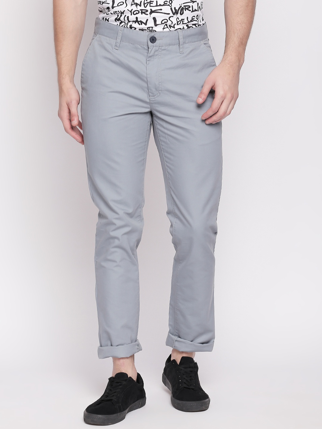

BYFORD by Pantaloons Men Grey Slim Fit Solid Regular Trousers