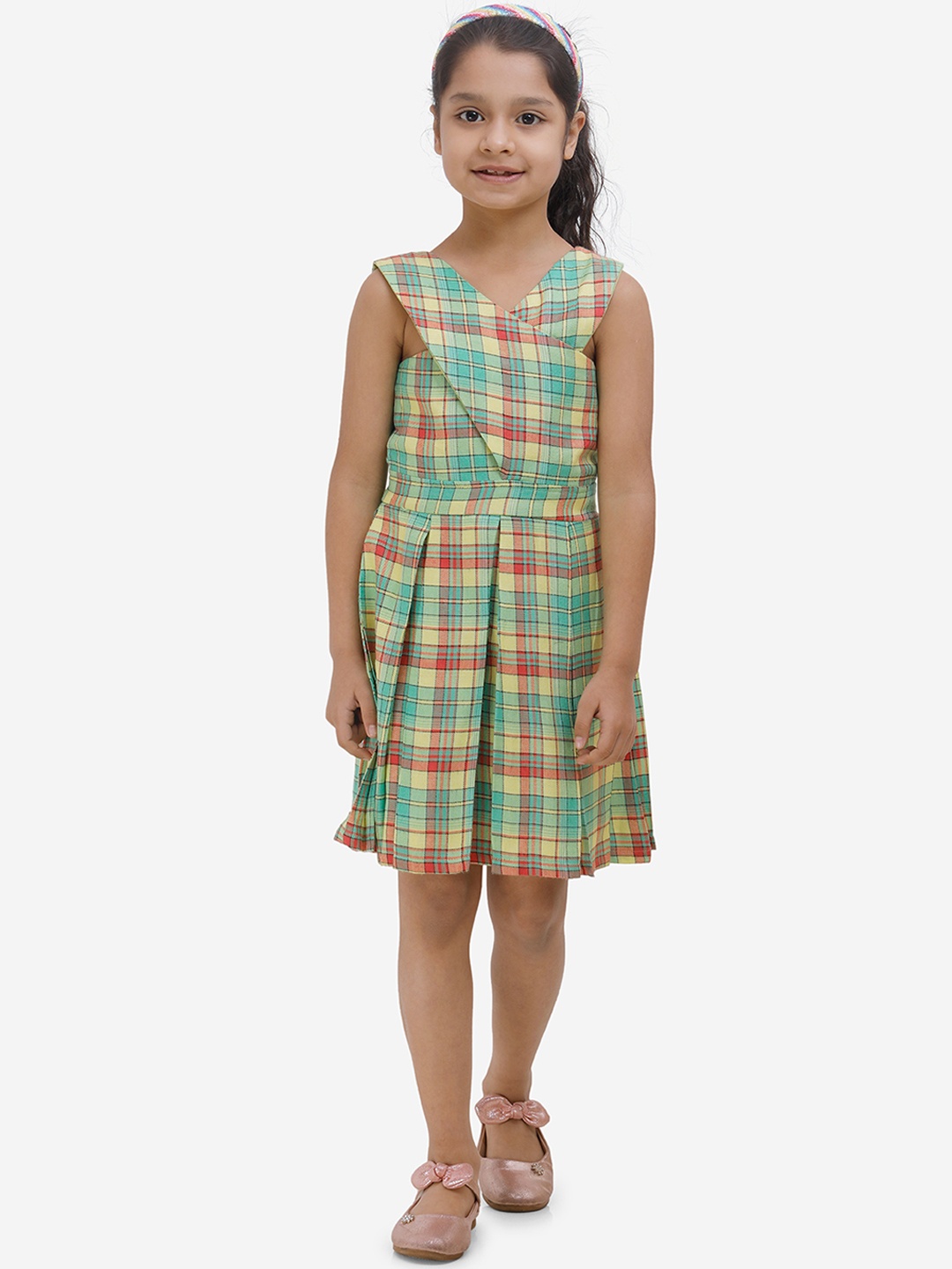 

Fairies Forever Girls Green Checked Fit and Flare Dress