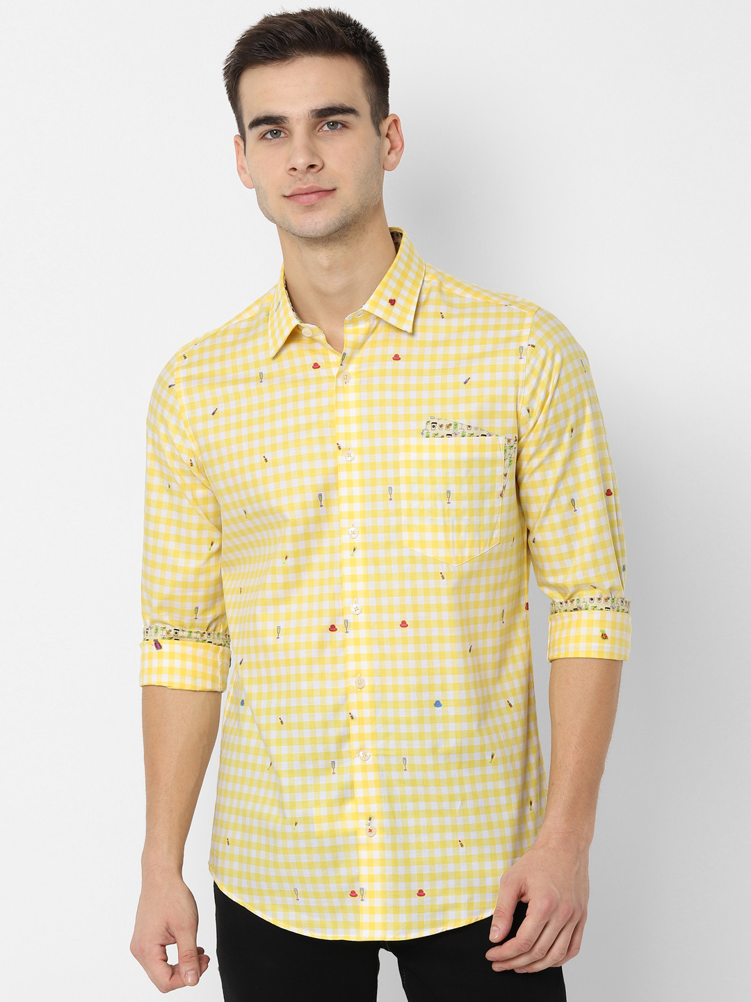 

SIMON CARTER LONDON Men Yellow Slim Fit Checked Casual Shirt