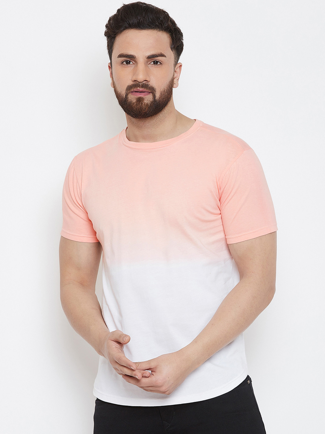 

GRITSTONES Men White Colourblocked Round Neck T-shirt