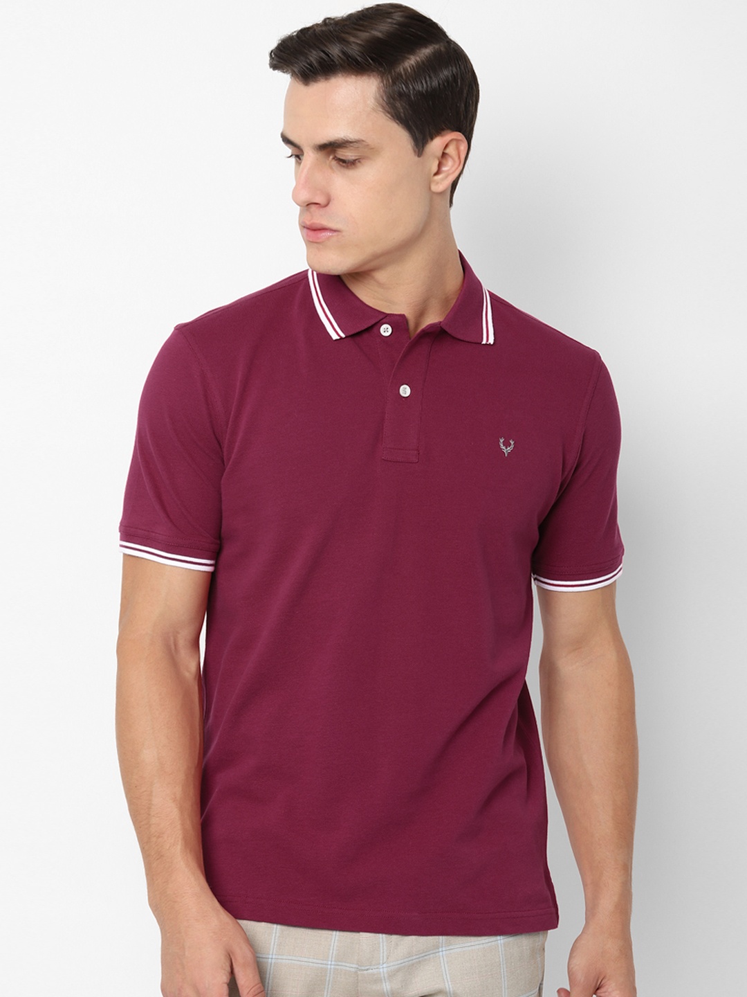 

Allen Solly Men Maroon Solid Polo Collar Pure Cotton T-shirt