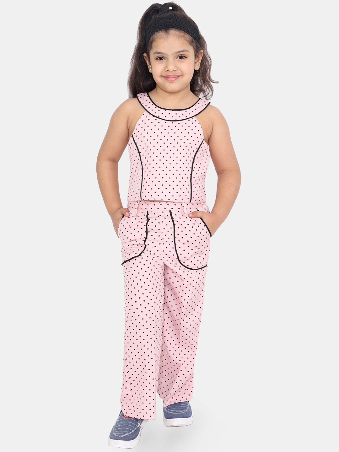 

naughty ninos Girls Pink & Black Printed Top with Trousers