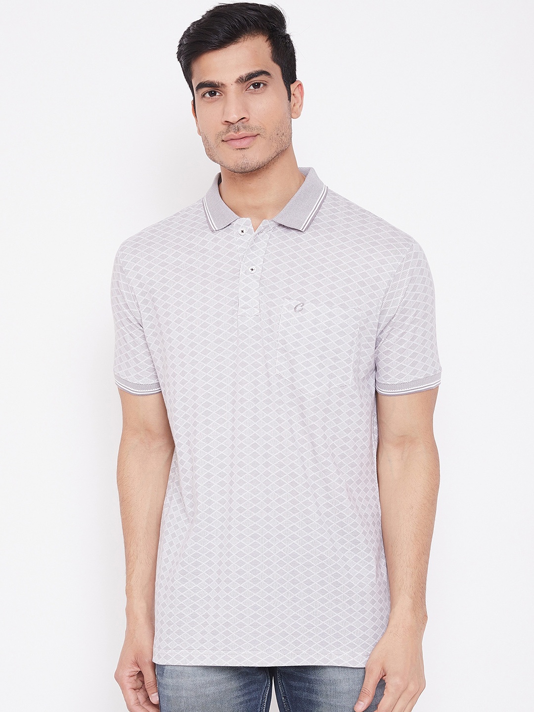

Camey Men Grey Printed Polo Collar T-shirt