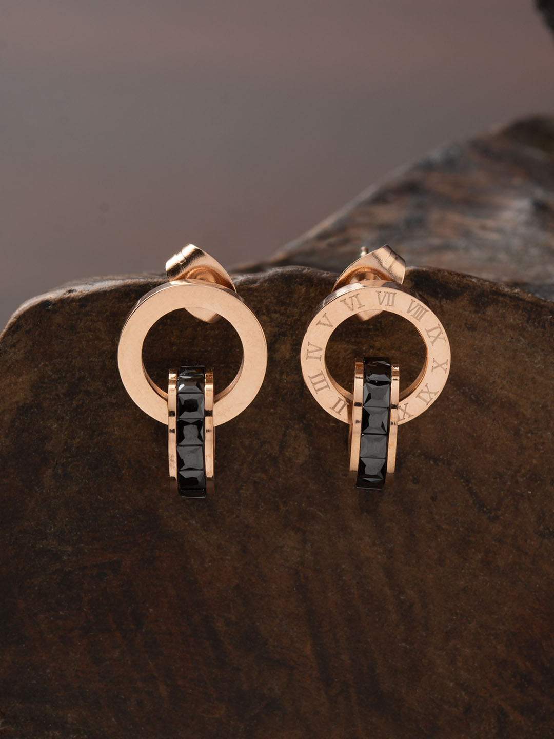 

E2O Rose Gold-Plated & Black Contemporary Drop Earrings