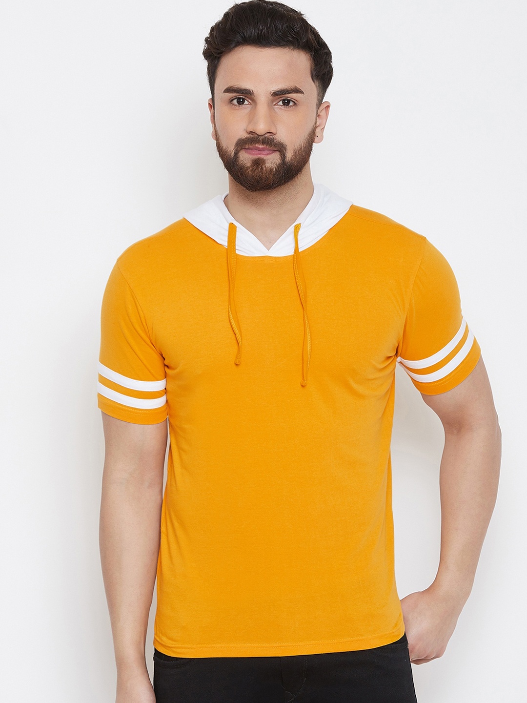 

GRITSTONES Men Yellow Solid Hood T-shirt