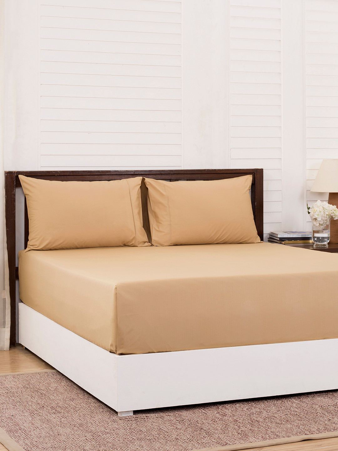 

MASPAR Beige Solid 200 TC Cotton 1 Queen Bedsheet with 2 Pillow Covers