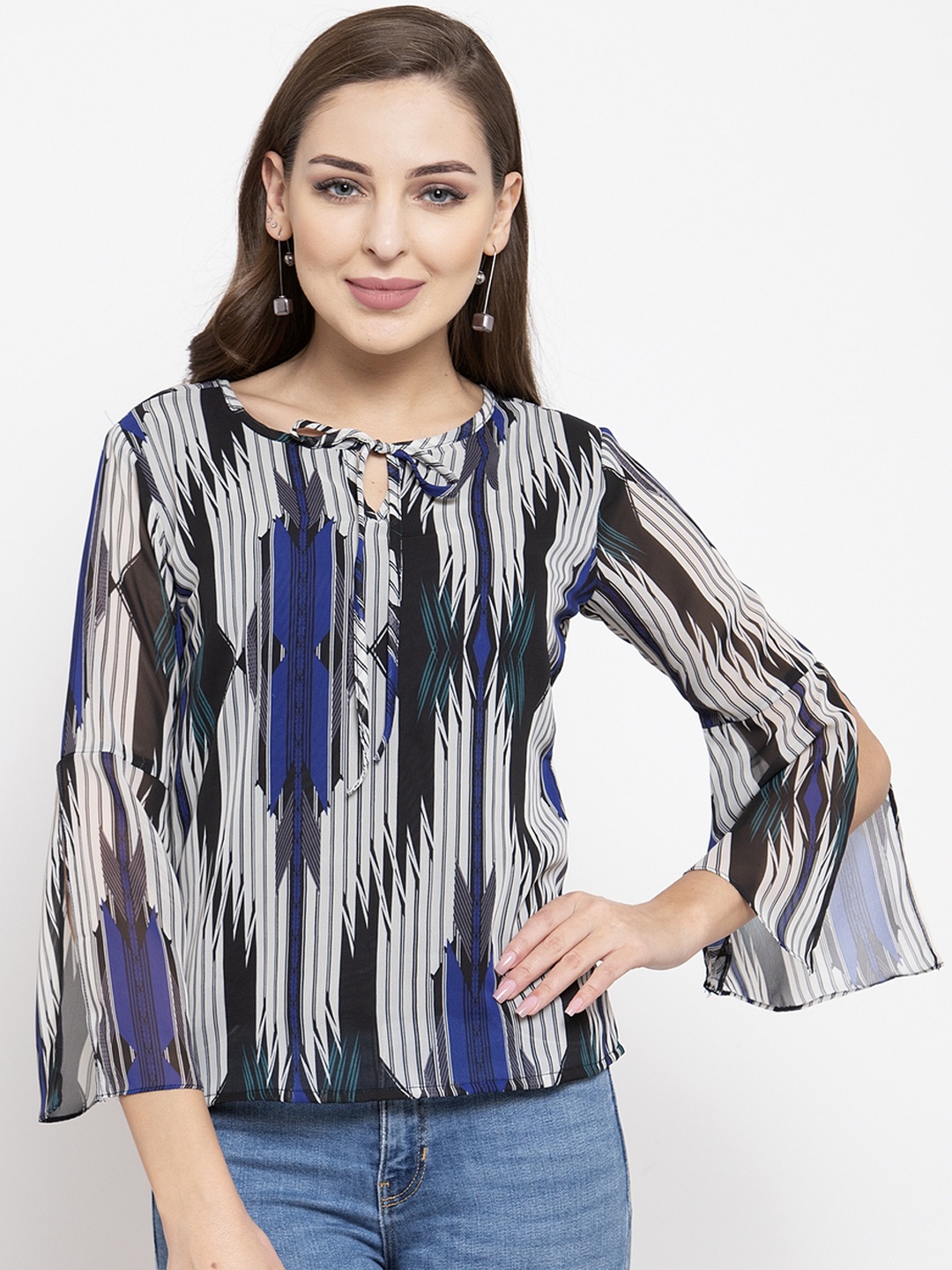 

klauressa Women Black & Blue Printed Top