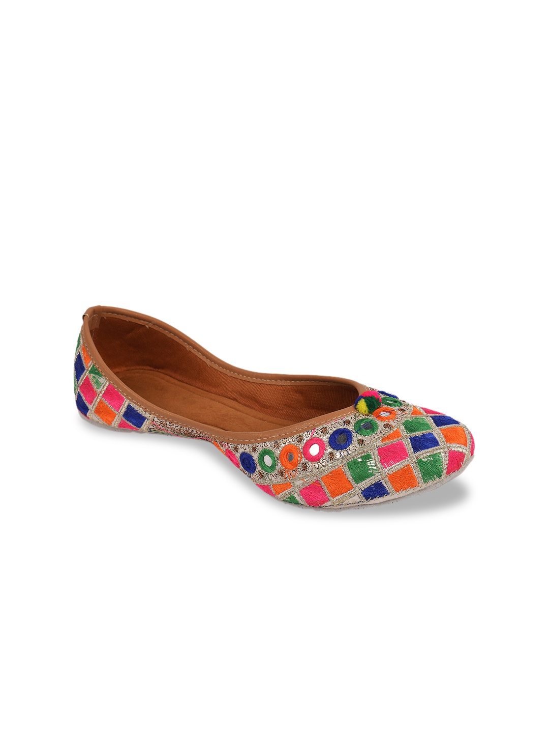 DESI COLOUR Women Multicoloured Embellished Mojaris, Multi