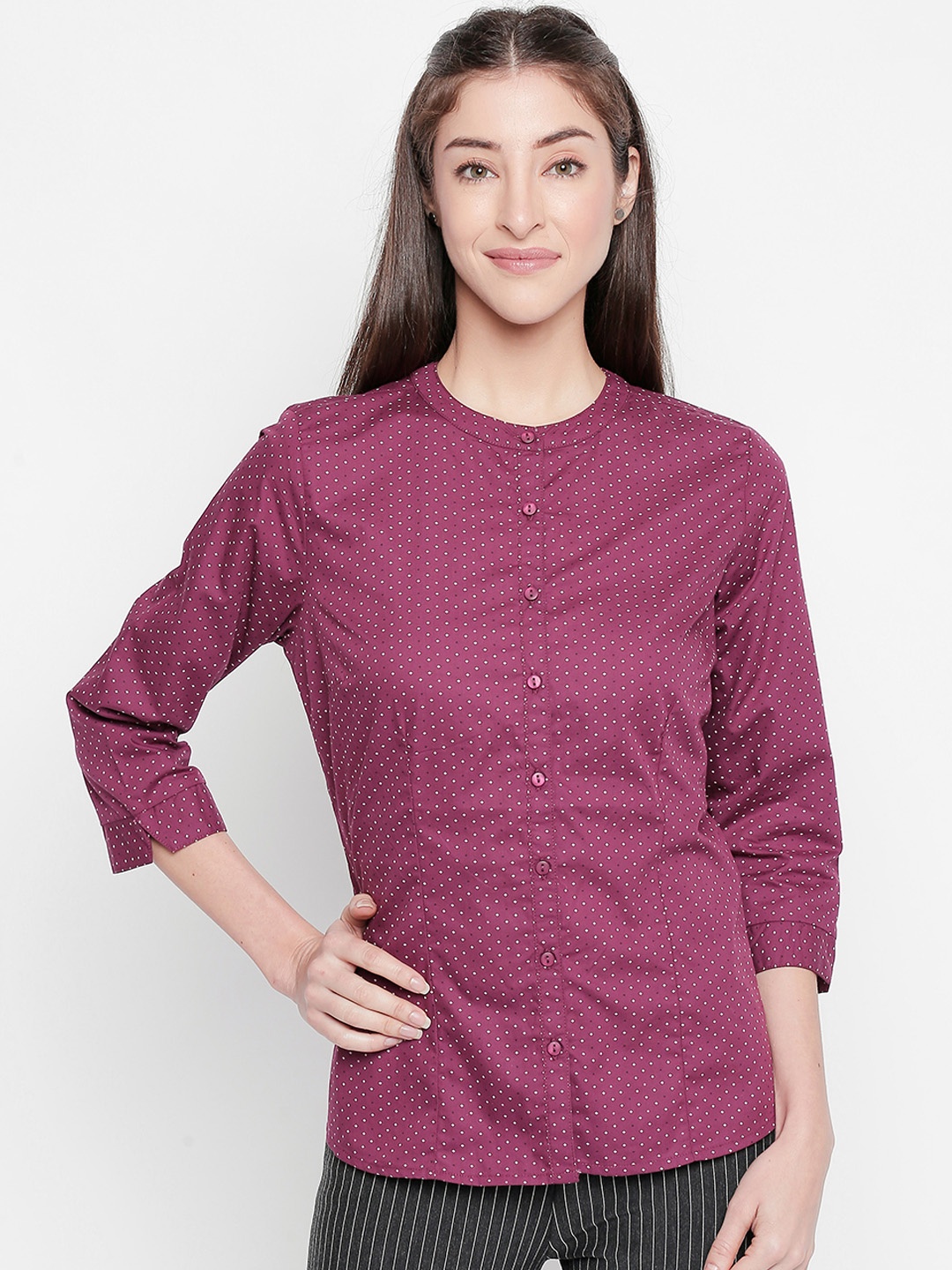 

Annabelle by Pantaloons Women Burgundy Regular Fit Printed Formal Shirt