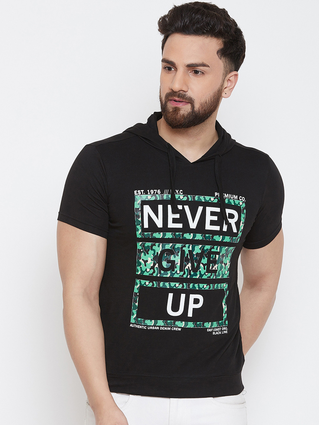 

GRITSTONES Men Black Printed Hood T-shirt
