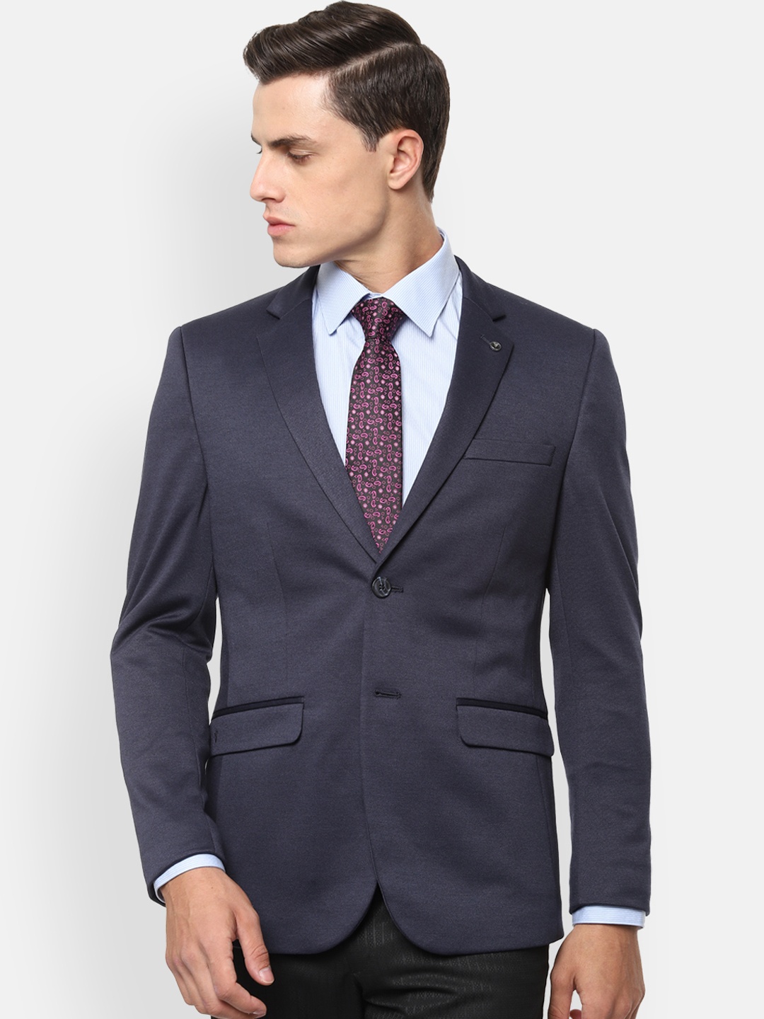 

Van Heusen Men Navy Blue Solid Slim-Fit Single-Breasted Formal Blazer