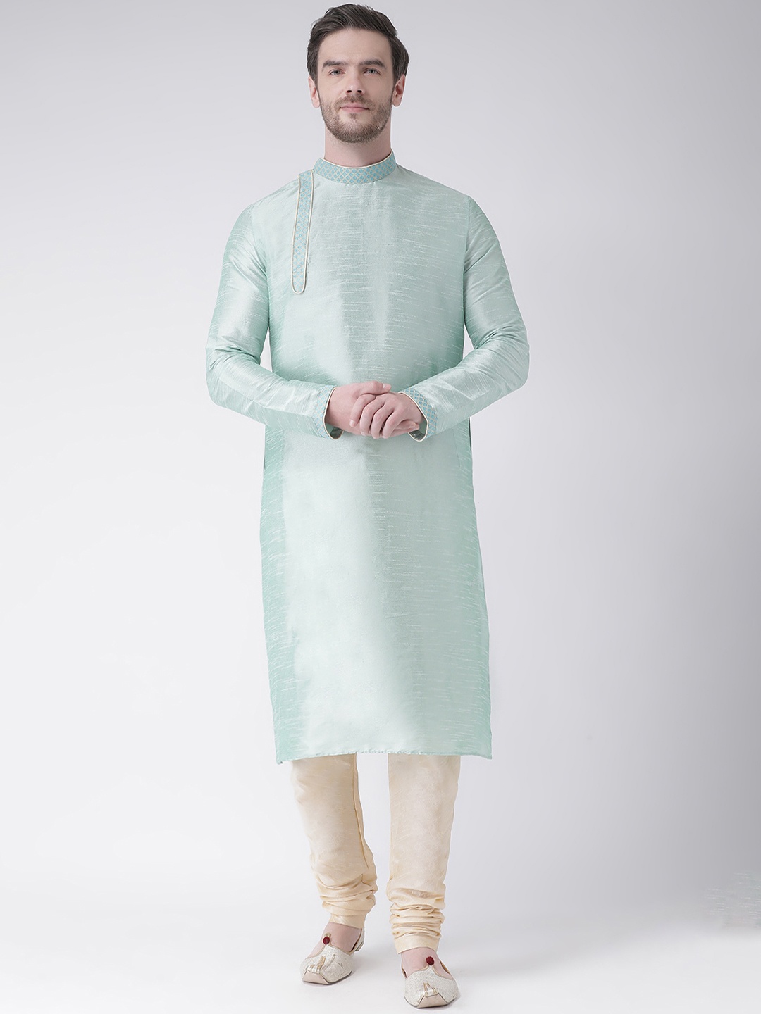

DEYANN Men Sea Green Yoke Design Straight Kurta