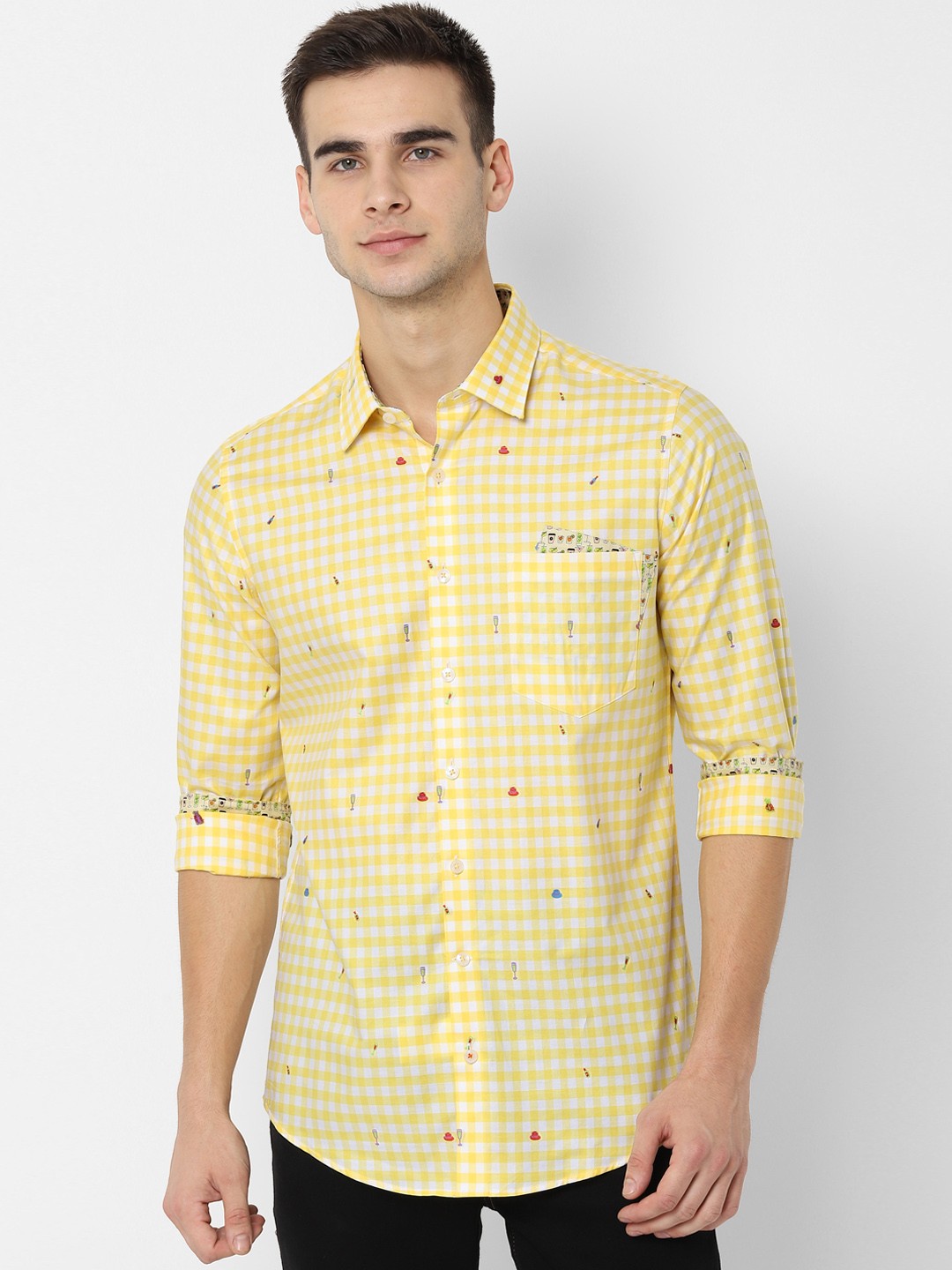 

SIMON CARTER LONDON Men Yellow Slim Fit Checked Casual Shirt