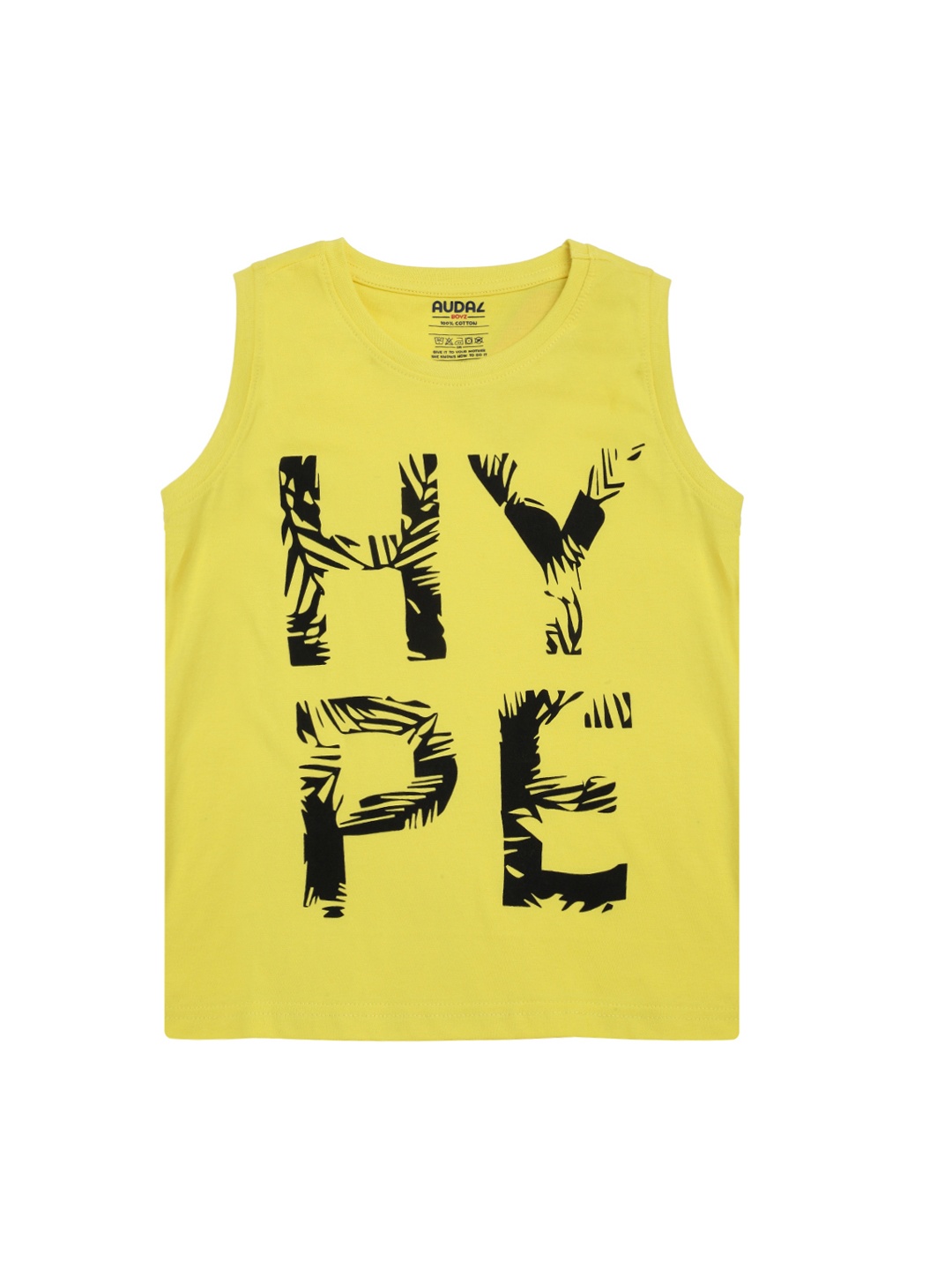 

AUDAZ Boys Yellow Black Printed Round Neck Pure Cotton T-shirt