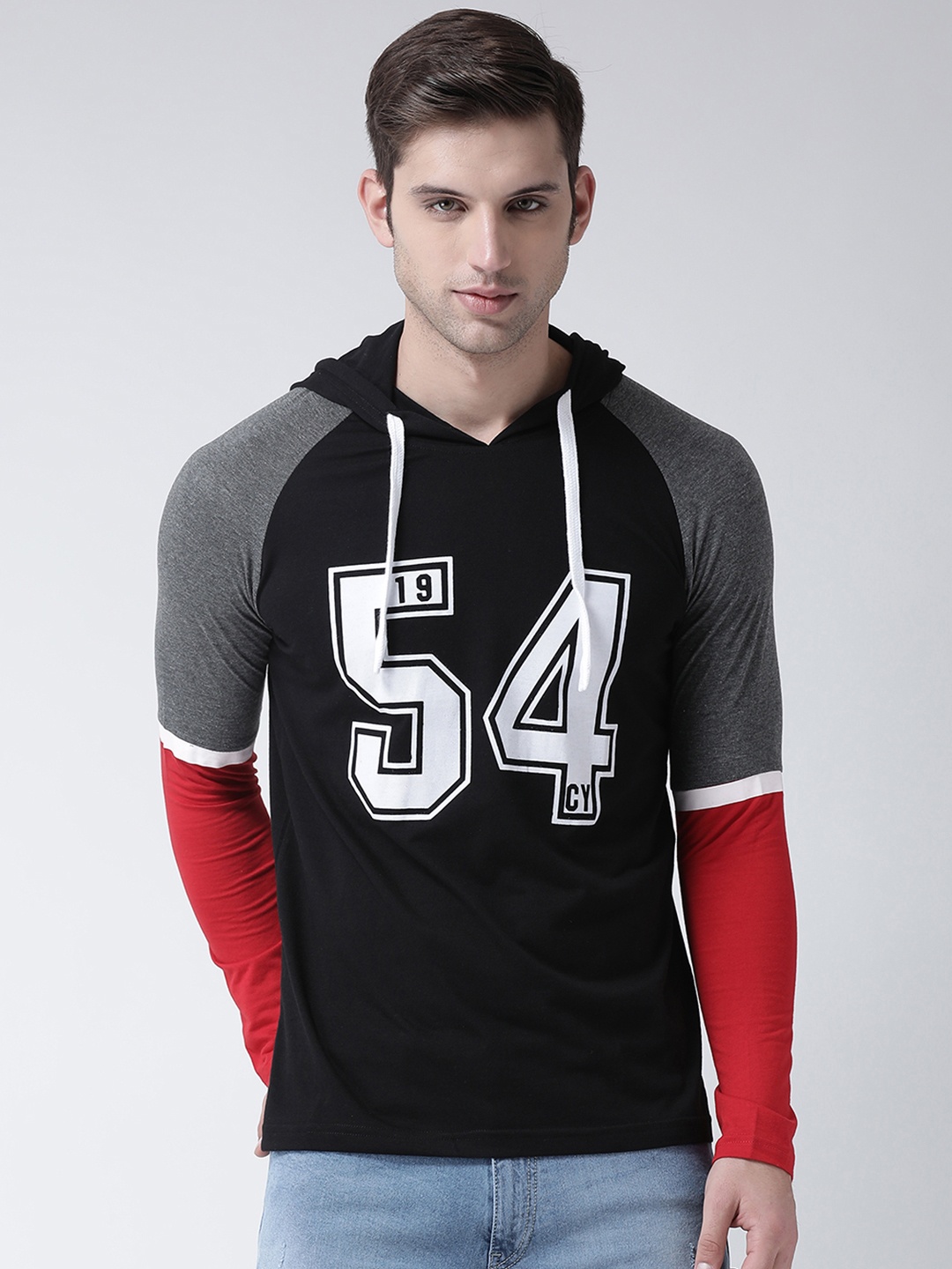 Club York Men Black & Grey Printed Hooded T-shirt