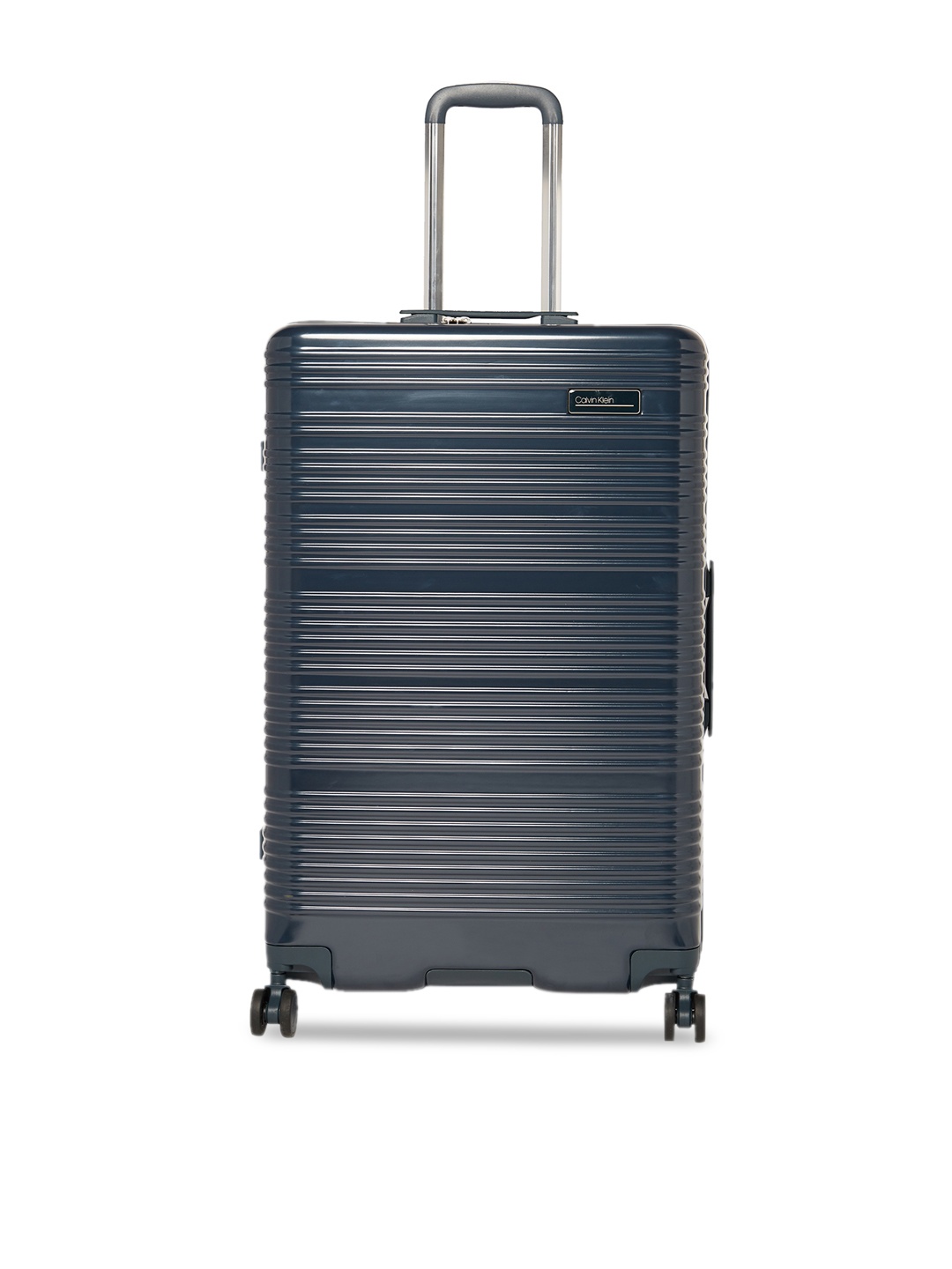 

Calvin Klein Navy Blue Textured Globetrotter Hard-Sided Large Trolley Suitcase