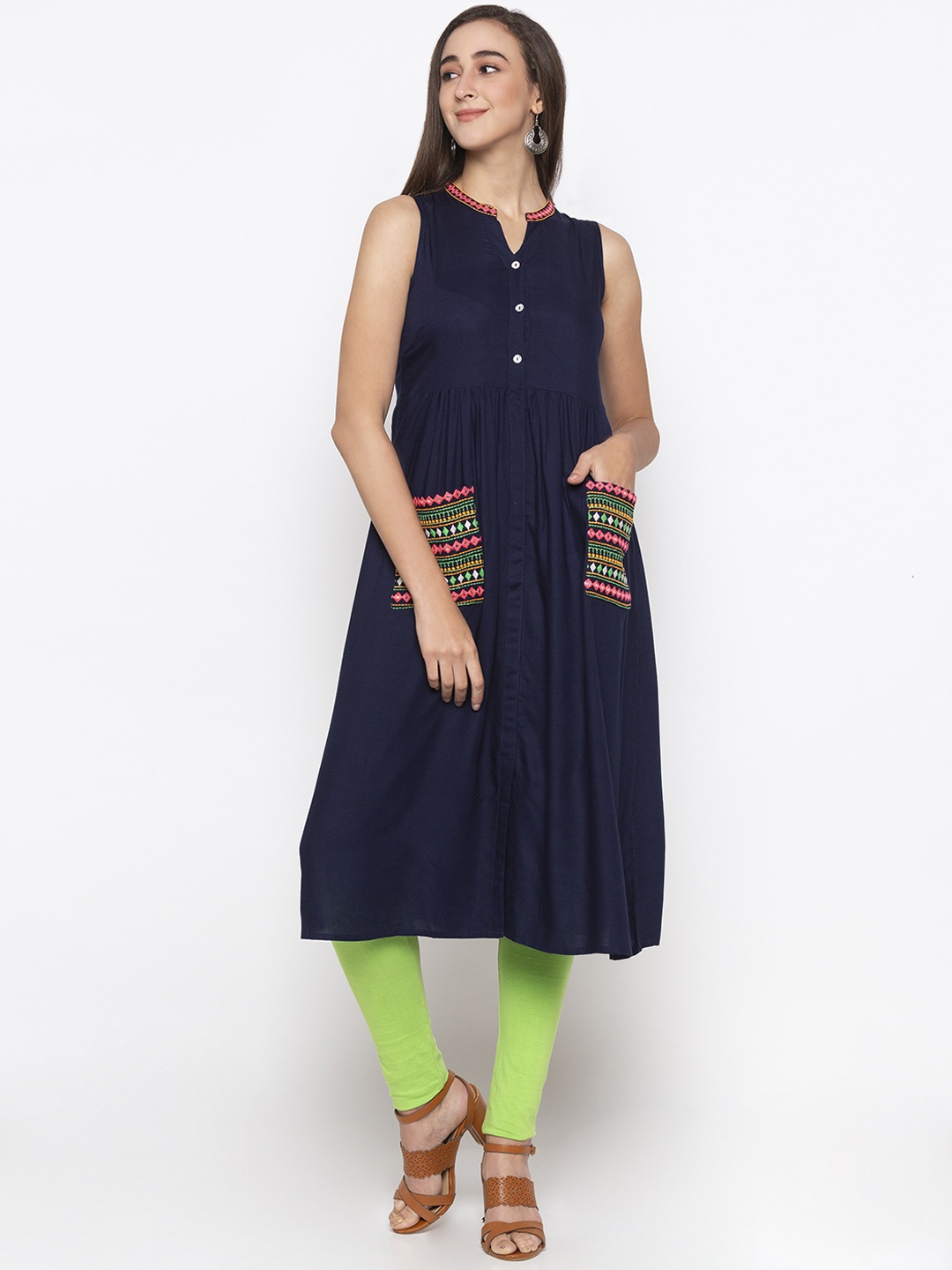 

Globus Women's Navy Blue Embroidered Tunic