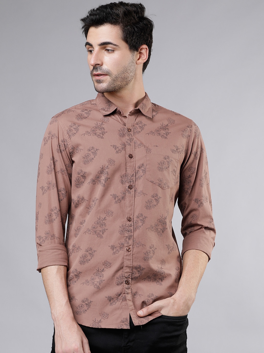

HIGHLANDER Men Brown Slim Fit Printed Casual Shirt