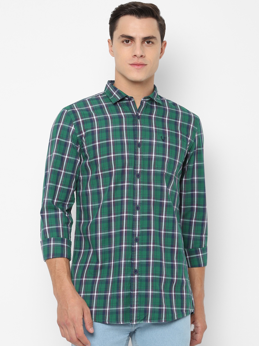 

Allen Solly Sport Men Green Blue Regular Fit Checked Casual Shirt