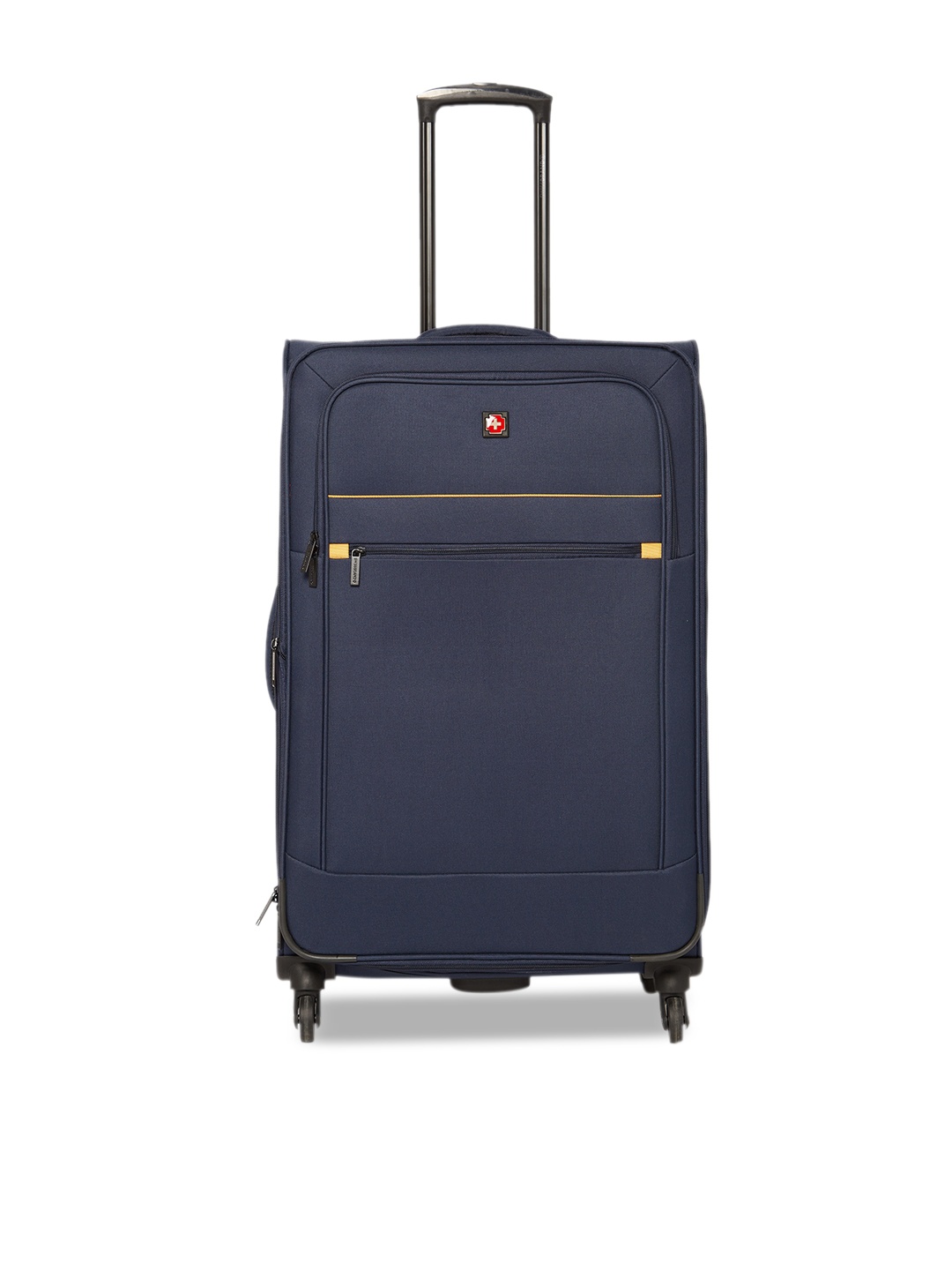 

SWISS BRAND Navy Blue Solid Barcelona 360-Degree Rotation Soft-Sided Large Trolley Suitcase
