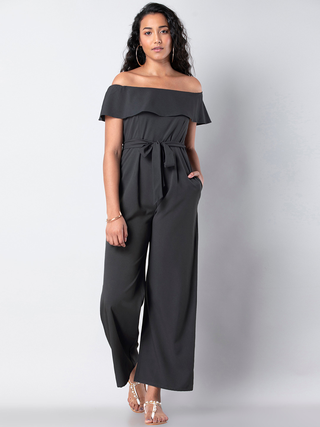 

FabAlley Women Grey Solid Basic Jumpsuit