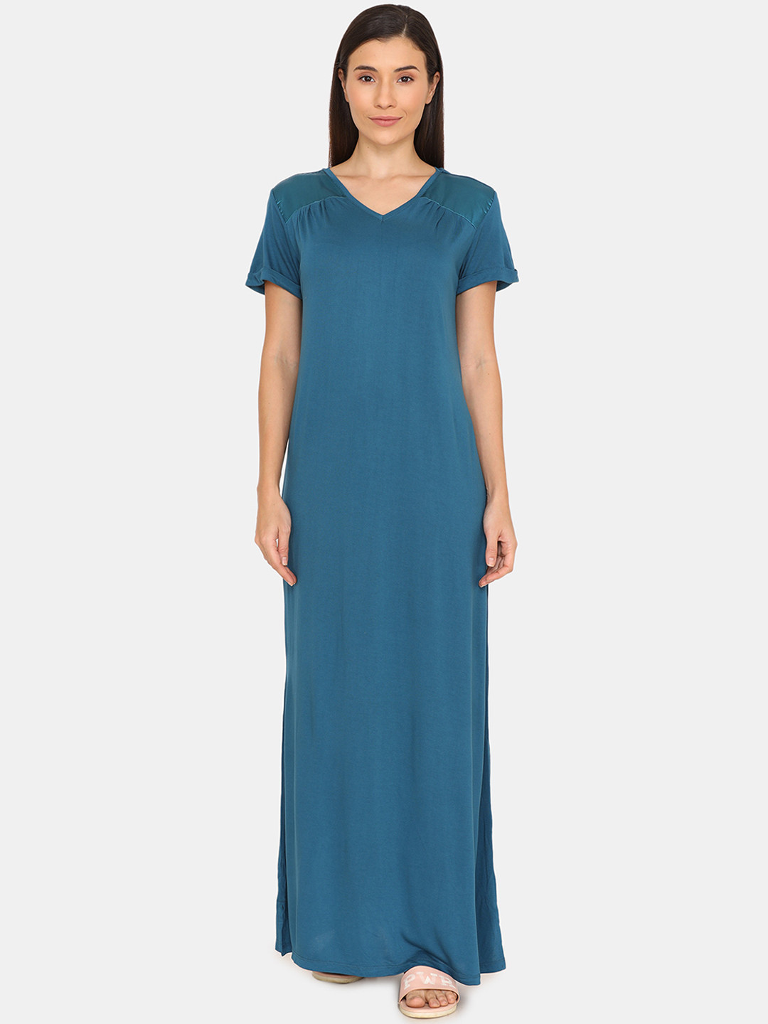 

Zivame Women Teal Blue Solid Nightdress