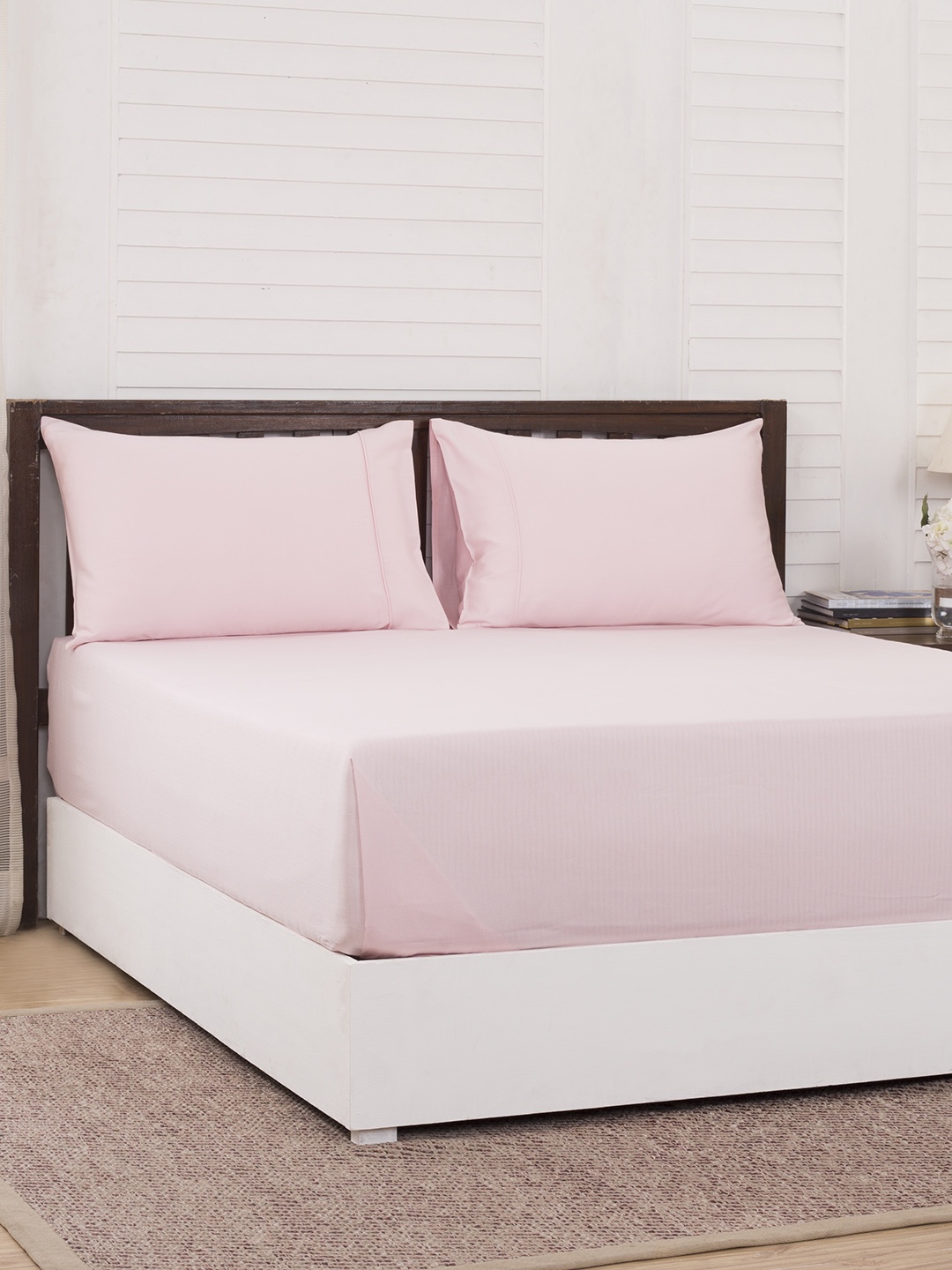 

MASPAR Pink Solid 200 TC Cotton 1 King Bedsheet with 2 Pillow Covers