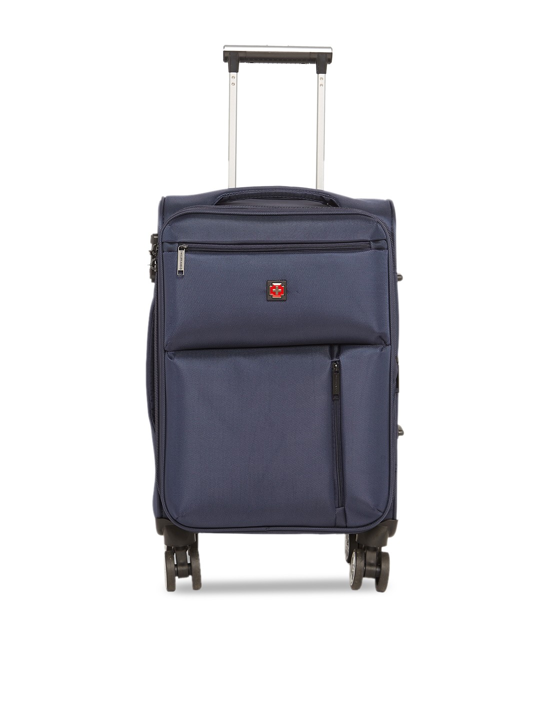 

SWISS BRAND Unisex Blue Solid LOCARNO 360-Degree Rotation Soft-Sided Cabin Trolley Suitcase
