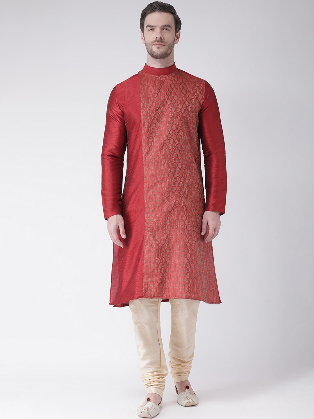 

DEYANN Men Red & Golden Woven Design Straight Kurta