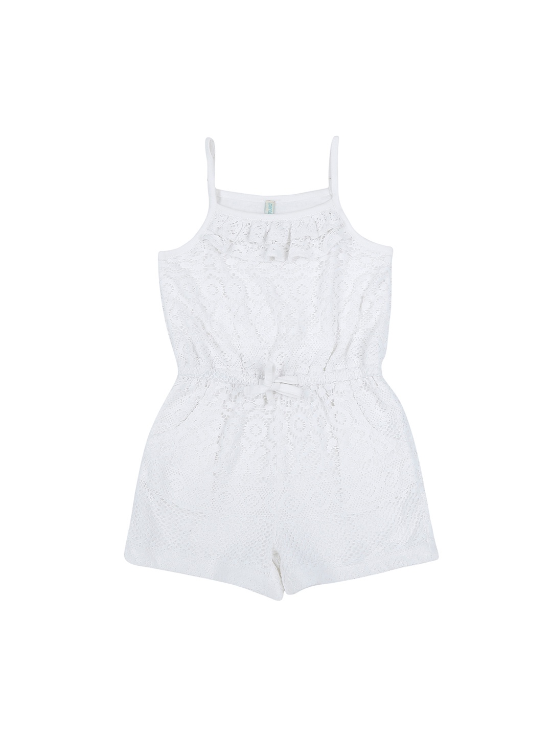 

Pantaloons Junior Girls White Self Design Playsuit
