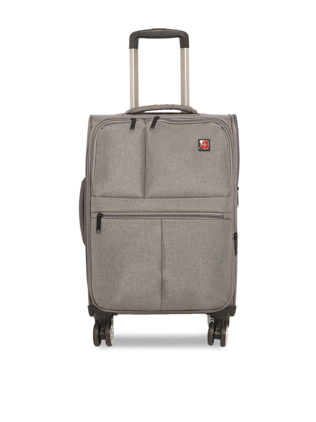 

SWISS BRAND Grey Solid Vevey 360-Degree Rotation Soft-Sided Cabin Trolley Suitcase