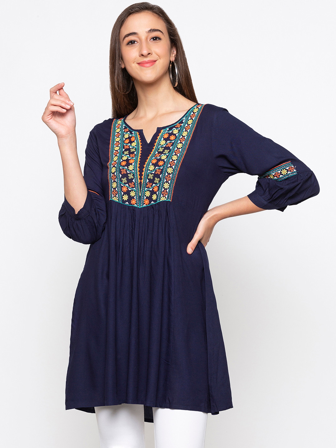 

Globus Navy Blue Embroidered Tunic