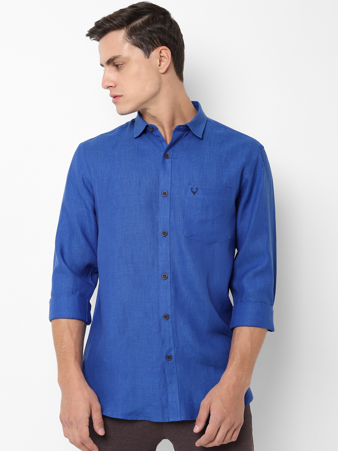 

Allen Solly Men Blue Slim Fit Solid Casual Linen Shirt