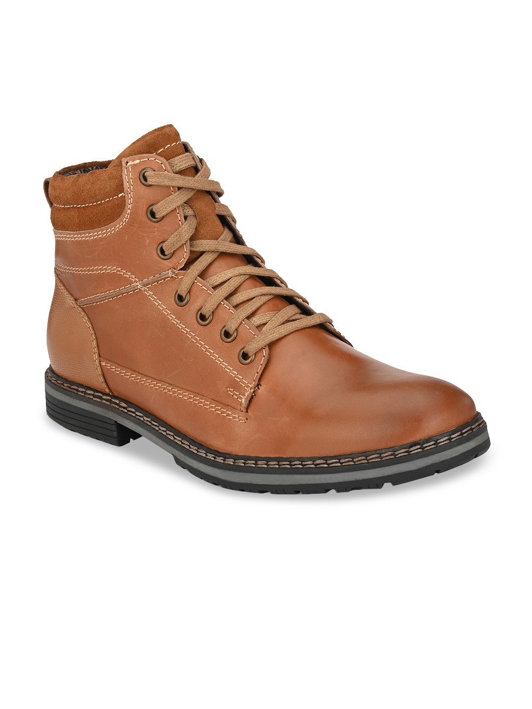 

Delize Men Tan Brown Solid Mid-Top Flat Boots