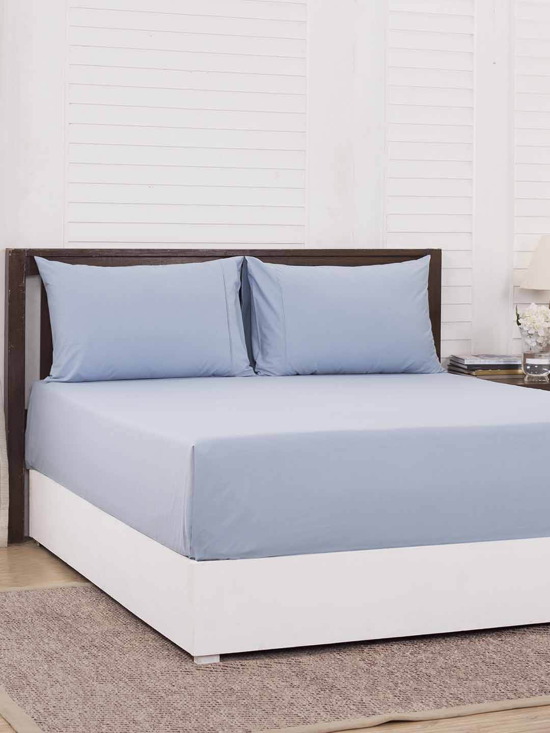 

MASPAR Blue Solid 200 TC Cotton 1 Queen Bedsheet with 2 Pillow Covers