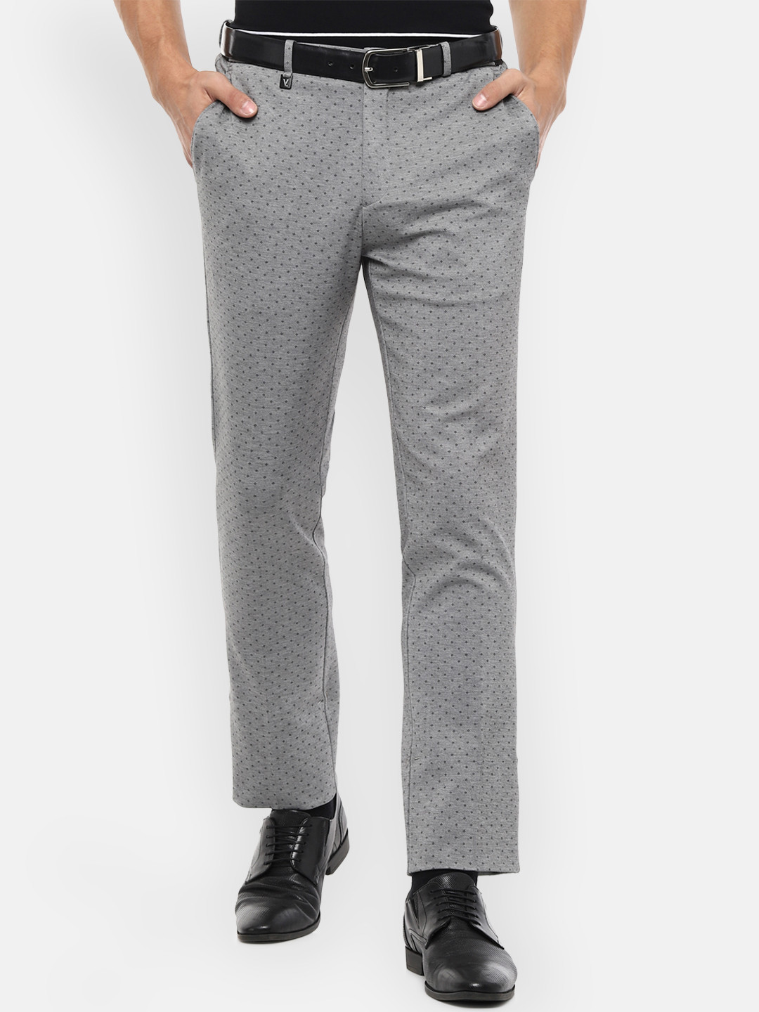 

V Dot Men Grey Skinny Fit Printed Regular Trousers