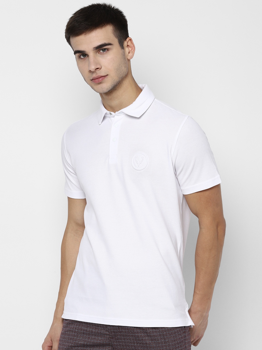 Allen Solly Men White Solid Polo Collar Pure Cotton T-shirt