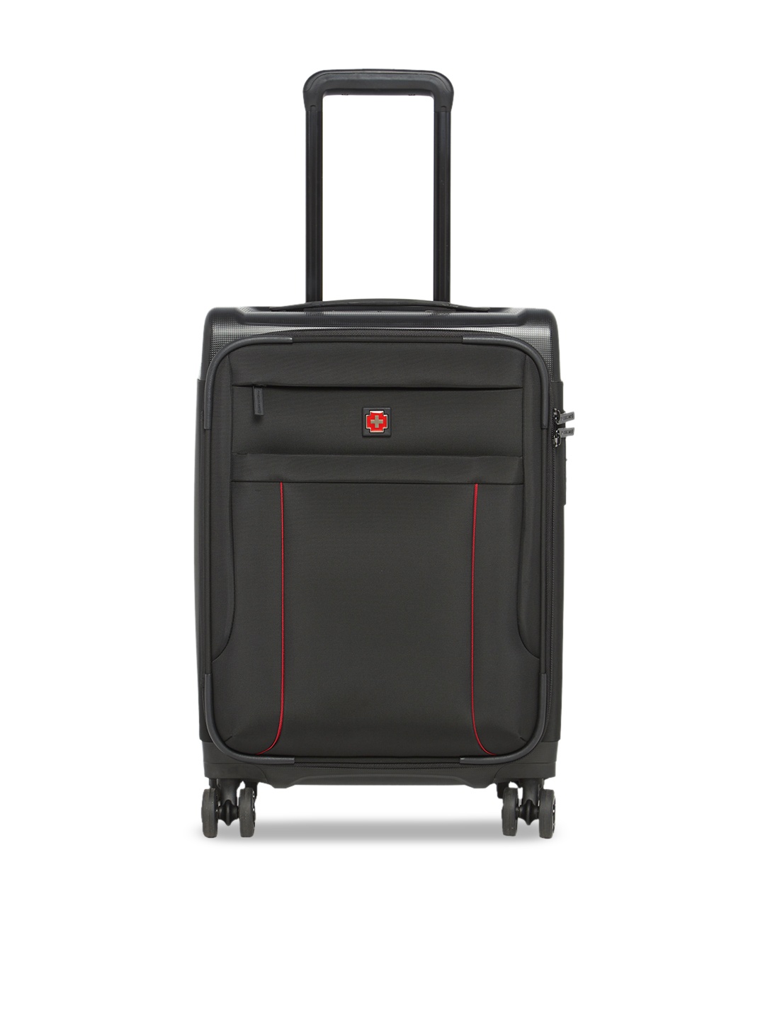 

SWISS BRAND Black Solid PERTH Soft-Sided Cabin Trolley Suitcase