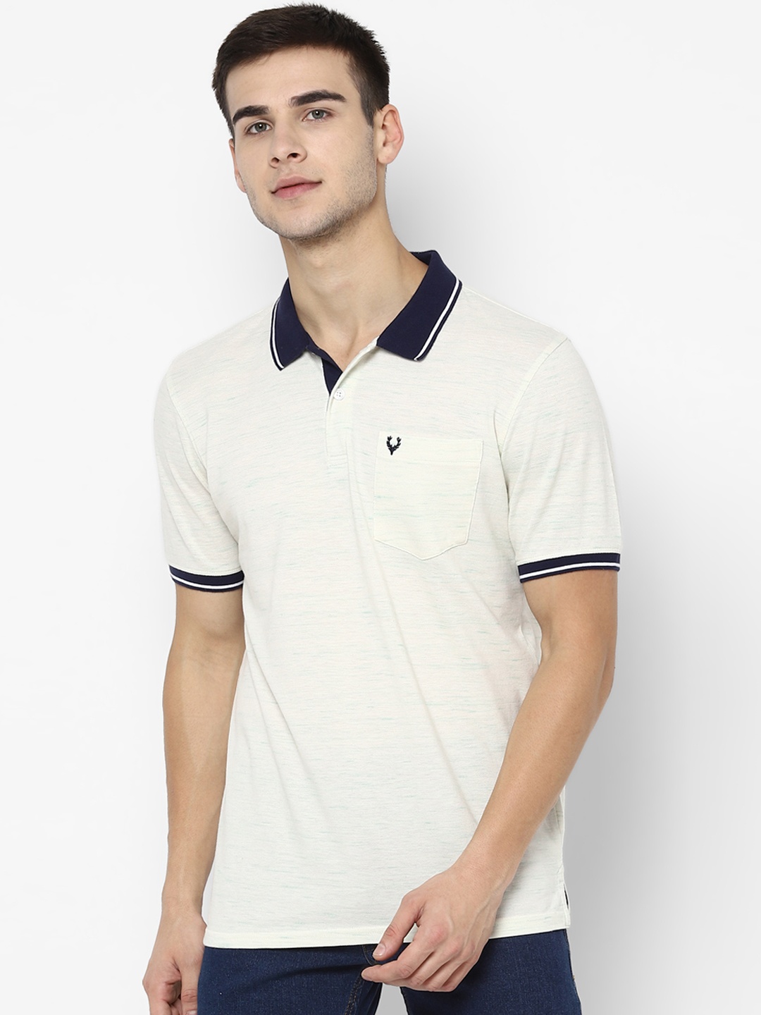 

Allen Solly Men Cream-Coloured Solid Polo Collar T-shirt