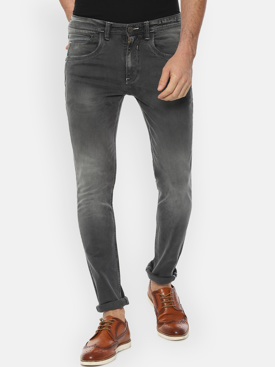 

V Dot Men Grey Skinny Fit Mid-Rise Clean Look Stretchable Jeans