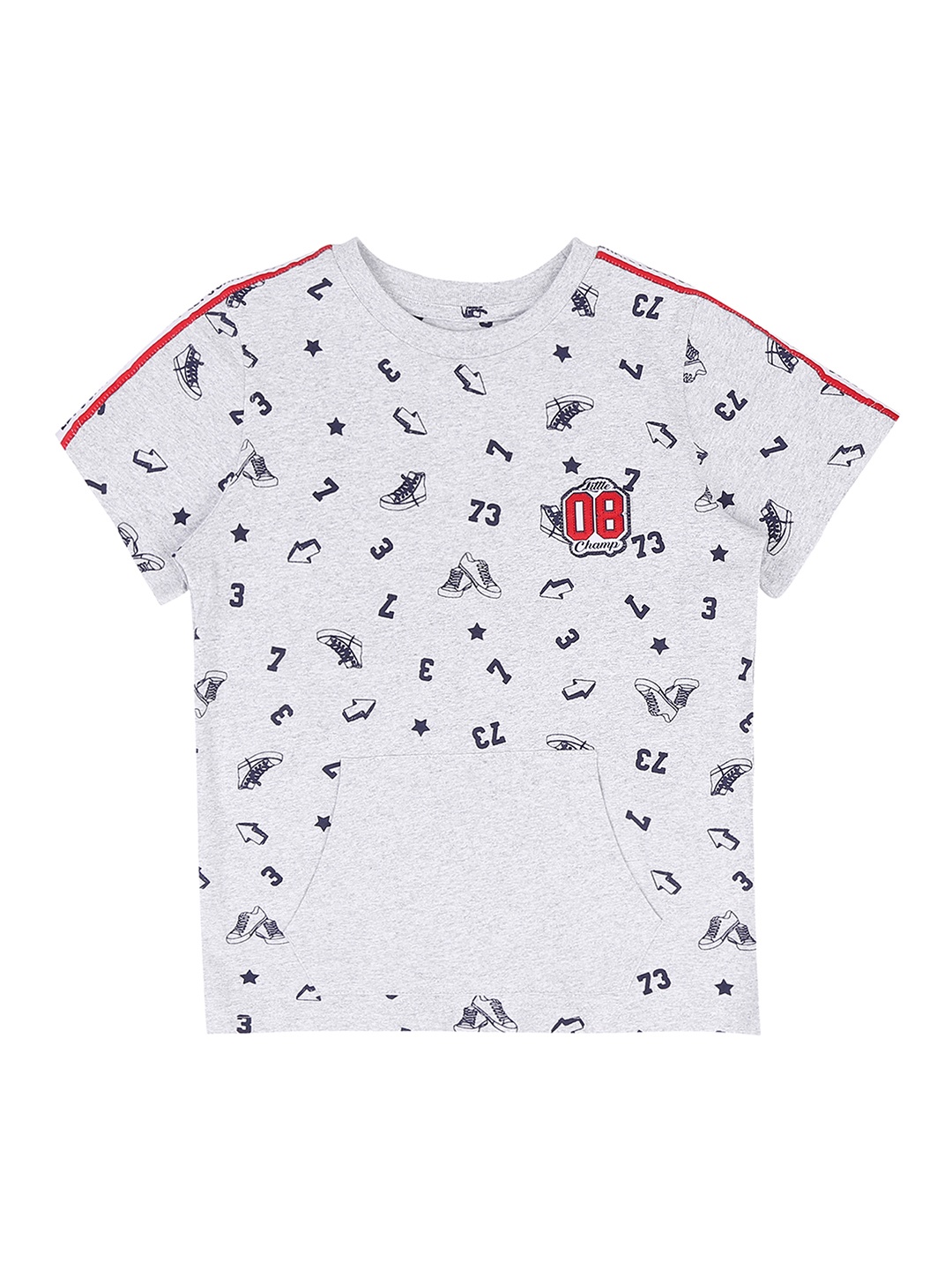 

Pantaloons Junior Boys Grey Navy Blue Printed Round Neck Pure Cotton T-shirt