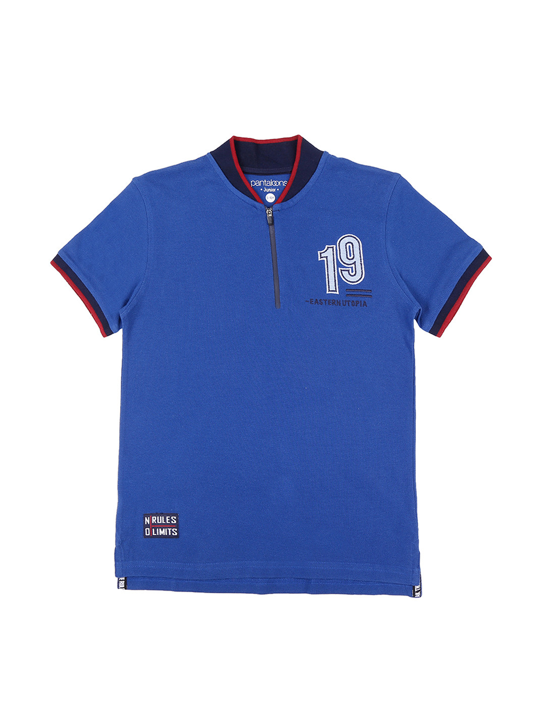 

Pantaloons Junior Boys Blue Printed Mandarin Collar Pure Cotton T-shirt