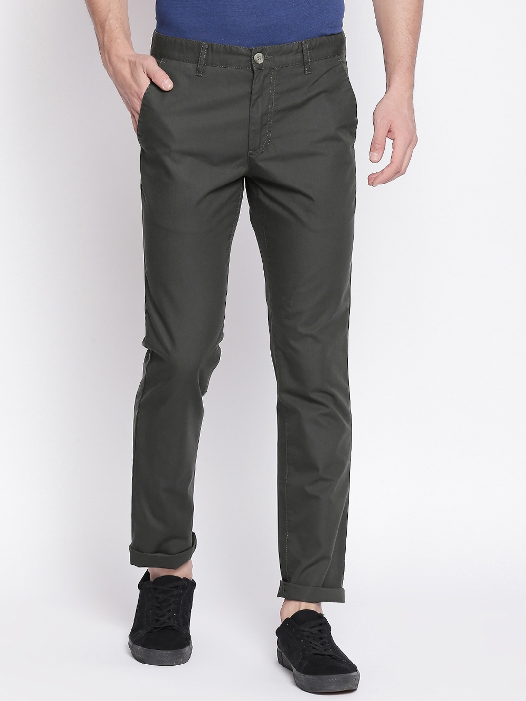 

BYFORD by Pantaloons Men Green Slim Fit Solid Regular Trousers