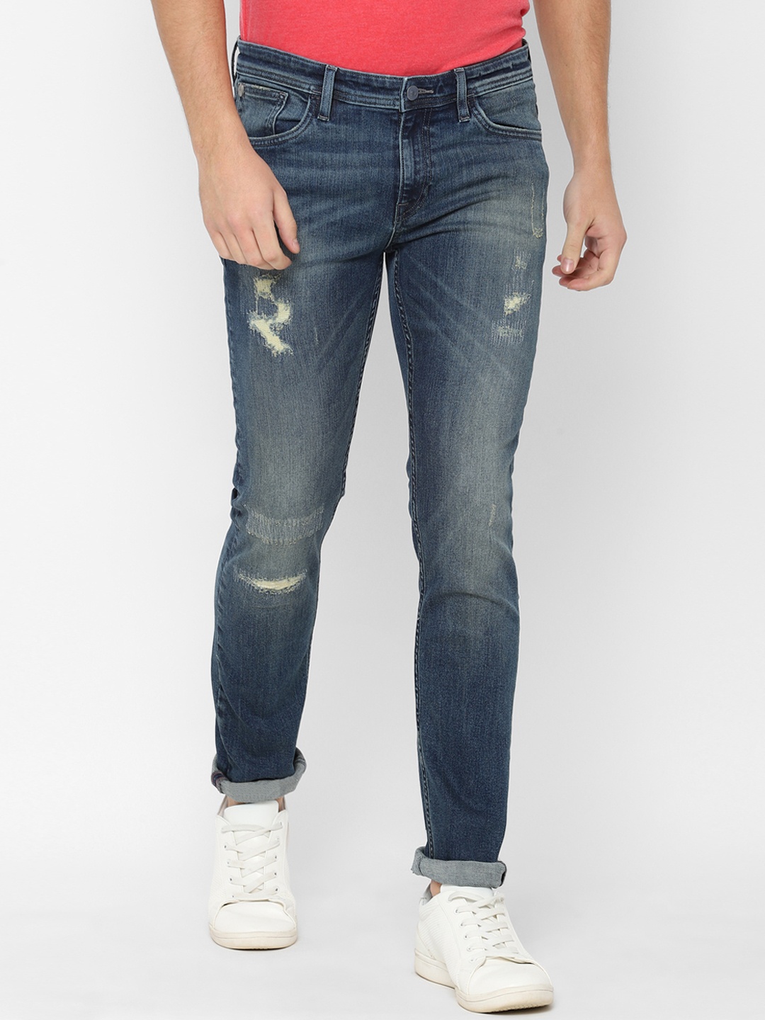 

Allen Solly Men Blue Skinny Fit Mid-Rise Low Distress Stretchable Jeans