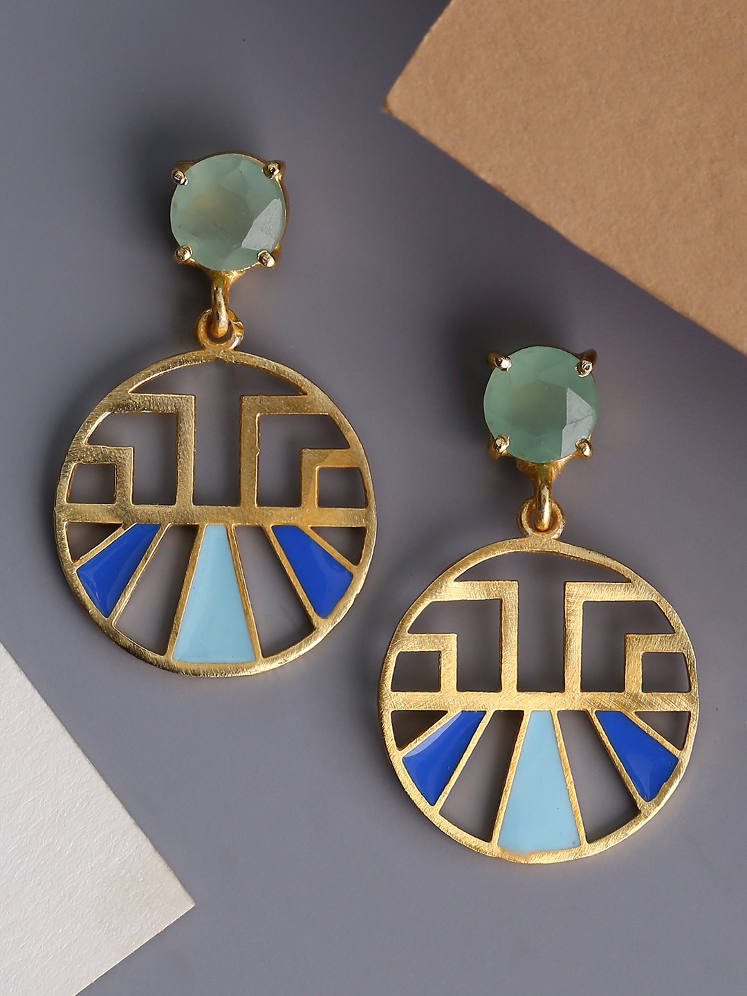 

Shoshaa Blue Gold Plated Enamelled Contemporary Drop Earrings