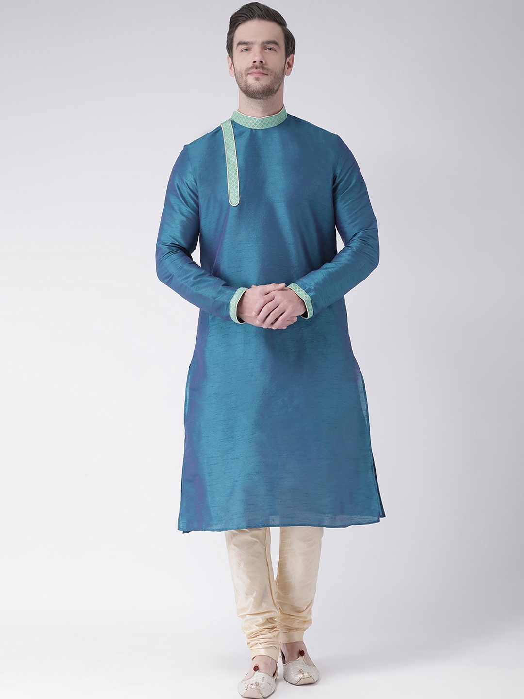 

DEYANN Men Blue Yoke Design Straight Kurta