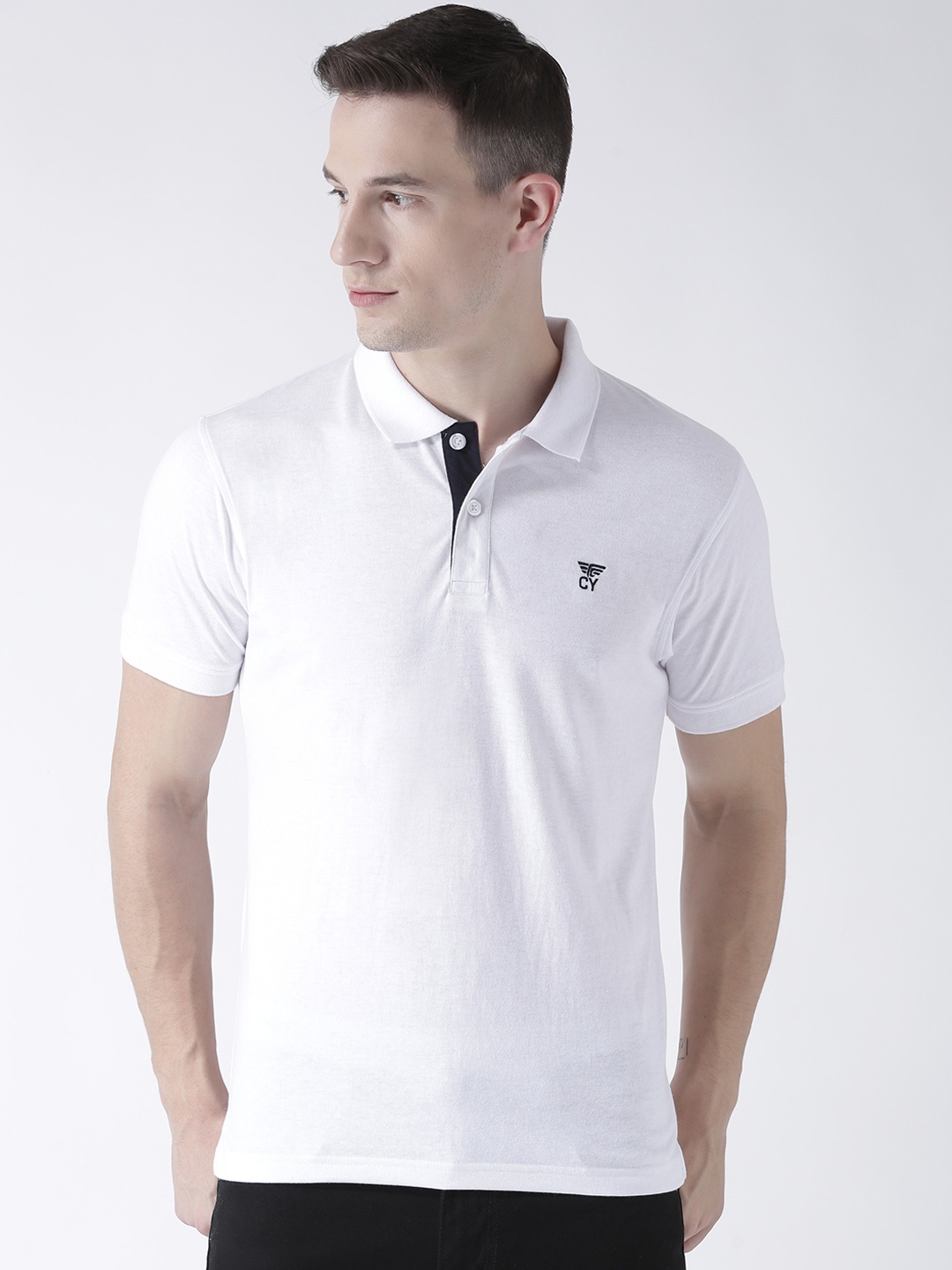 

Club York Men White Solid Polo Collar T-shirt