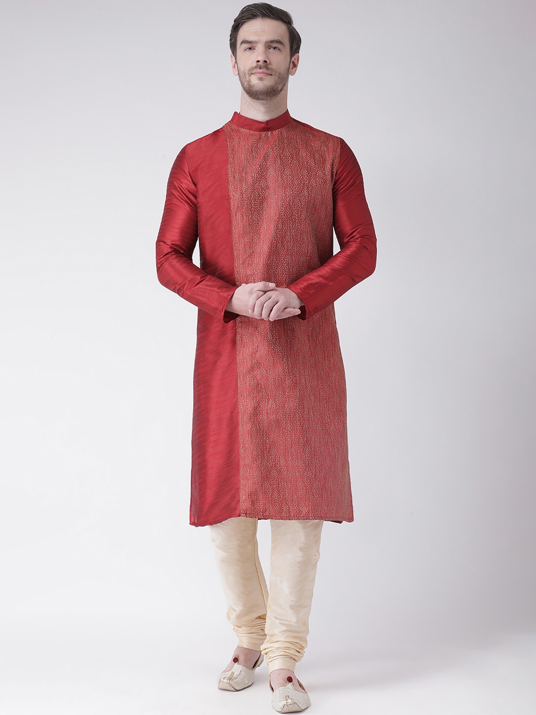

DEYANN Men Red Woven Design Straight Kurta